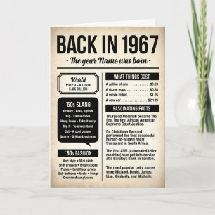 Cartão de aniversário de 1967 com curiosidades