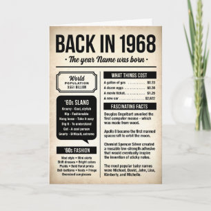 Cartão de aniversário de 1968 com curiosidades