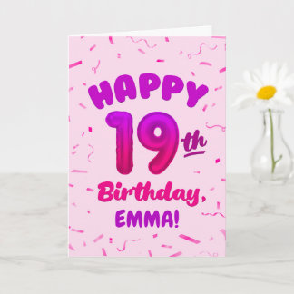 Cartão de Aniversário de 19 anos com Nome Personal