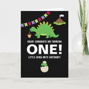 Cartão de aniversário de 1 ano de dinossauro preto