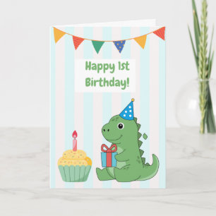 Cartão de Aniversário de 1 Ano do Adorável Dinossa