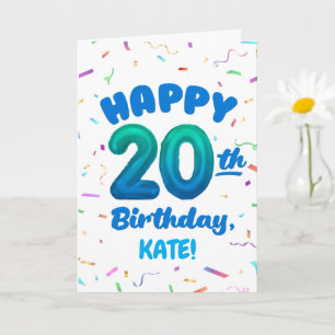 Cartão de Aniversário de 20 anos com Nome Personal