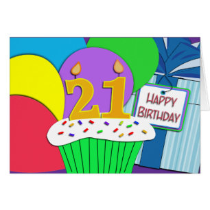 Cartão de aniversário de 21 anos feliz mega