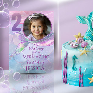 Cartão de Aniversário de 2 anos com Foto da Sereia