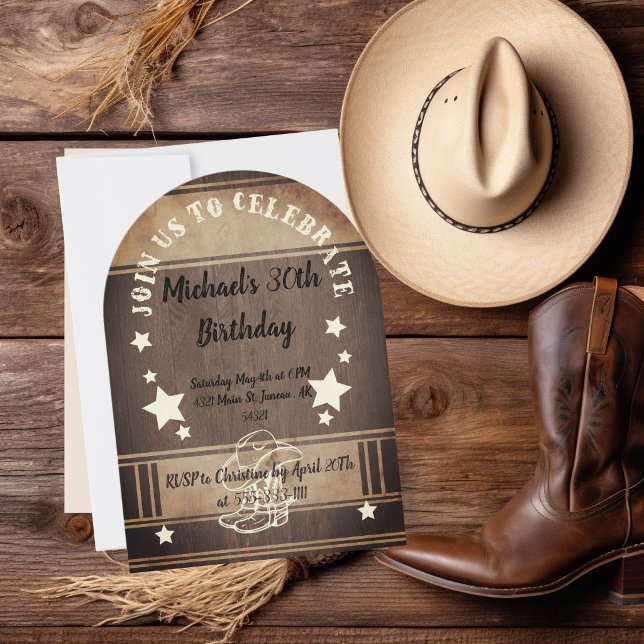 Cartão de aniversário de 30 anos com botas e chapé (Criador carregado)