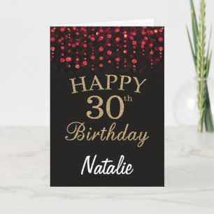 Cartão de Aniversário de 30 anos Vermelho Preto e