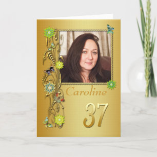 Cartão de aniversário de 37ª Foto para ouro Gar
