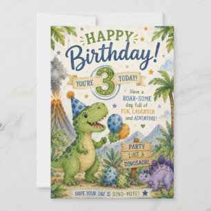 Cartão de Aniversário de 3 anos Dino-Mite