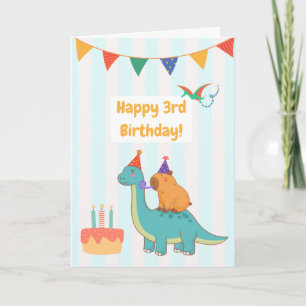 Cartão de Aniversário de 3 Anos do Adorável Bronto