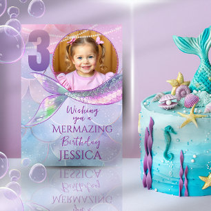 Cartão de Aniversário de 3 Anos Mermaid One Photo