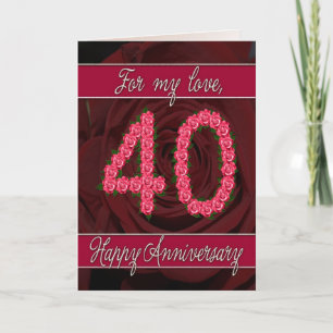 cartão de aniversário de 40 anos com rosas e folha