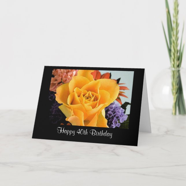 Cartão de aniversário de 40 anos de Rosa Amarelo d (Frente)