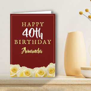 Cartão de Aniversário de 40 anos Flor de Rosa Amar