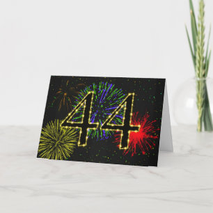 Cartão de aniversário de 44 com fogos de artifí