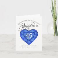 Cartão de aniversário de 45 anos com safira de amo