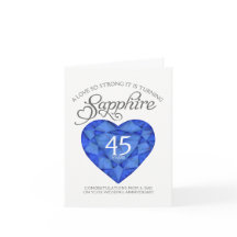 Cartão de aniversário de 45 anos da safira de amor