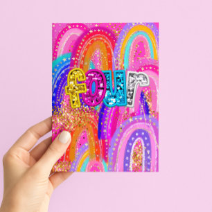 Cartão de Aniversário de 4 anos para Meninas Feliz