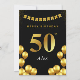 Cartão de Aniversário de 50 anos Balões Pretos e D