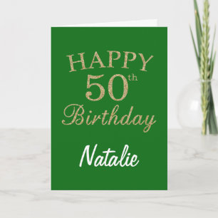 Cartão de Aniversário de 50 anos com Brilho Verde