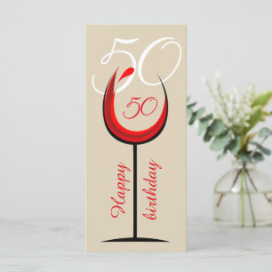 Cartão de Aniversário de 50 anos com Copo de Vinho