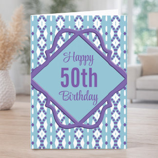 Cartão de Aniversário de 50 anos com Diamante Azul