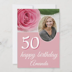 Cartão de Aniversário de 50 anos com Foto Floral d