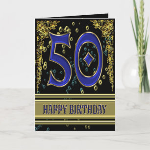 Cartão de aniversário de 50 anos com ouro e bolh