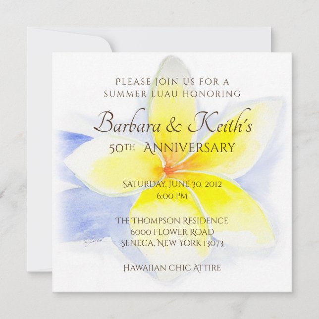 Cartão de Aniversário de 50 anos com Plumeria Amar (Frente)