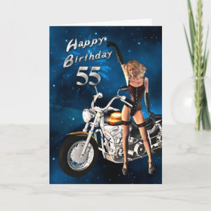 Cartão de aniversário de 55 anos com motocicleta