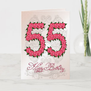 Cartão de aniversário de 55 anos com rosas e fol