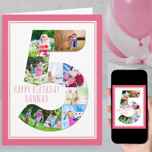 Cartão de Aniversário de 5 anos da Menina Colagem 