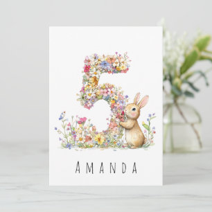 Cartão de Aniversário de 5 anos do Coelhinho Flora