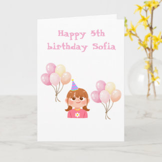 Cartão de aniversário de 5 anos para meninas fofas