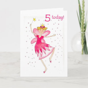 Cartão de Aniversário de 5 de Fada Rosa