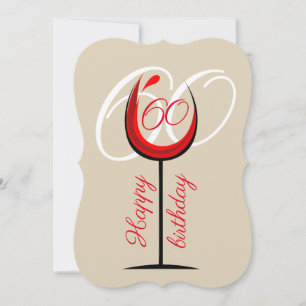 Cartão de Aniversário de 60 anos com Copo de Vinho