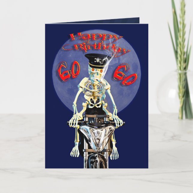 Cartão de aniversário de 60 anos do Skeleton Biker (Frente)