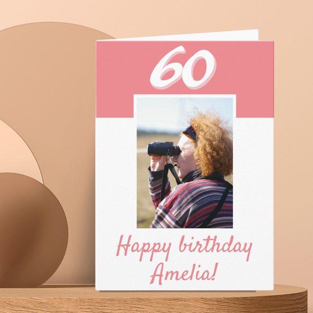 Cartão de Aniversário de 60 anos Rosa com Foto Fel (Criador carregado)