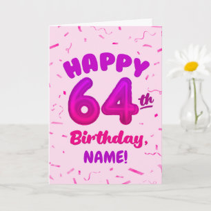 Cartão de Aniversário de 64 anos com Nome Personal