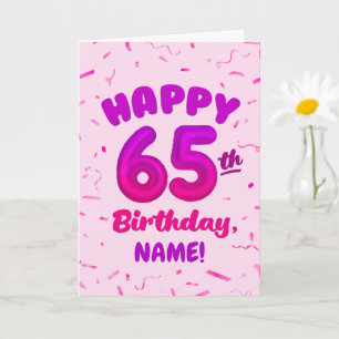 Cartão de Aniversário de 65 anos com Nome Personal