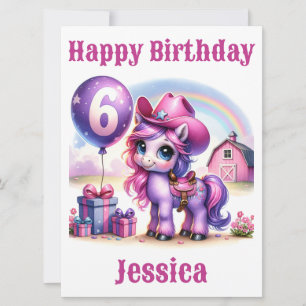 Cartão de Aniversário de 6 Anos da Cowgirl Pony