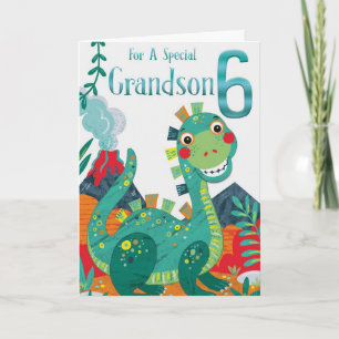 Cartão de Aniversário de 6 anos do Neto - Dinossau