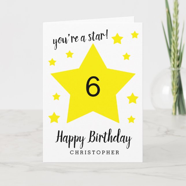 Cartão de Aniversário de 6 anos 'Você é uma Estrel (Frente)