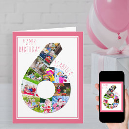 Cartão de Aniversário de 6 de Colagem de Foto Núme