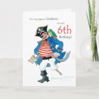 Cartão de aniversário de 6 de Pirata Divertido par