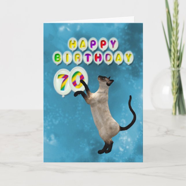 Cartão de aniversário de 70 com gatos siameses (Frente)