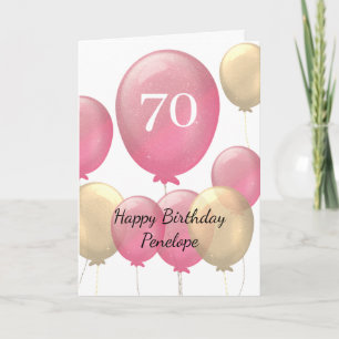 Cartão de Aniversário de 70 de Balões Rosa e Doura