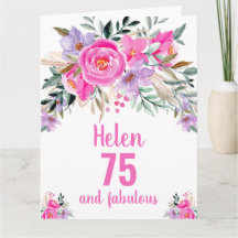cartão de aniversário de 75 anos com floral em aqu