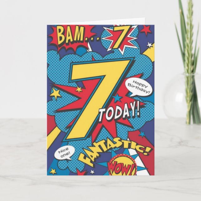 Cartão de Aniversário de 7 Anos - Uau Fantástico S (Frente)