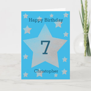 Cartão de Aniversário de 7 Cinza de de Aquarela A