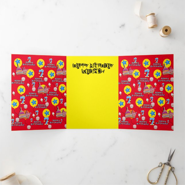 Cartão de Aniversário de 7 Feliz, #7 Vermelho e Am (Dentro)